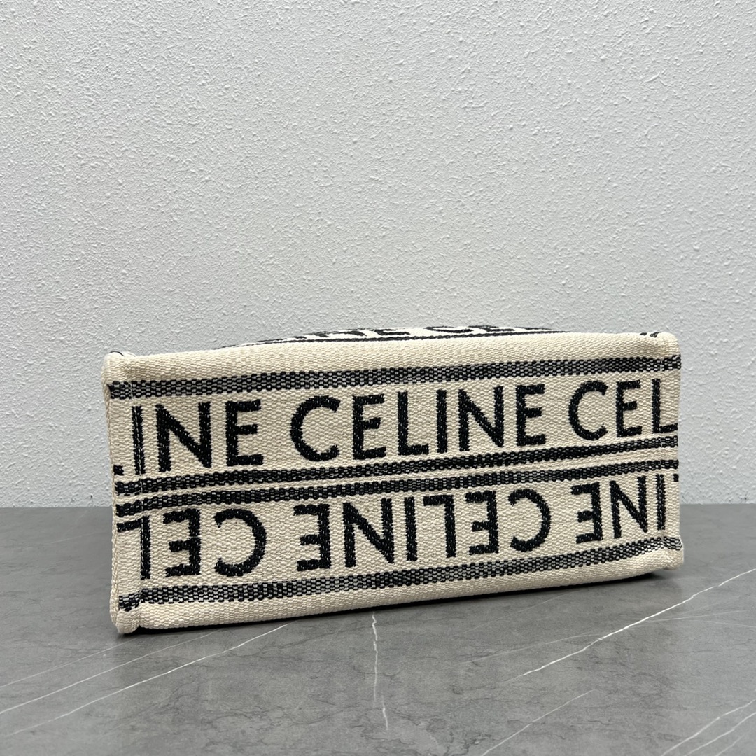 Celine Large Cabas Thais In Striped Textile With Celine Jacquard And Calfskin Cream/Black 196762